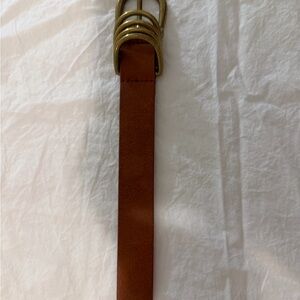 Brown Leather Belt with Gold Buckle (Fits Small - barely Medium)